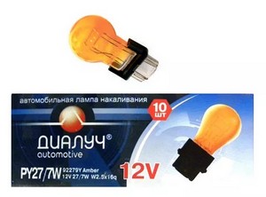 13390 Лампа ДИАЛУЧ 12v PY27/7W 27/7W (W2.5x16q, оранж.)  92279Y