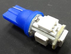 00425 Лампа светодиодная Т10 (W2,1-9,5d) синяя, 5 SMD 5050 диод, синяя 12v  (мин.заказ 10шт)