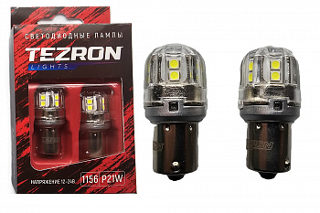 18583 Светодиодные лампы TEZRON LED 1156 / P21W 12-24В, 4Вт, 400Лм, 6500К, 2шт, TZR00108
