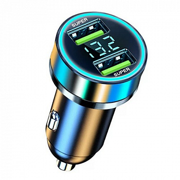 17564 Зарядное устройство 2USB + вольтметр (QC3.0), черный Max100W+3.1A (металл) z084