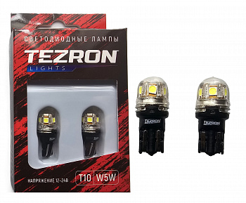 18597 Светодиодные лампы TEZRON LED T10 / W5W 12-24В, 2.6Вт, 300Лм, 6500К, 2шт, TZR00122