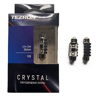 18629 Светодиодные лампы TEZRON CRYSTAL C5W 36mm, 2x3838 Osram, 12-24В, 2.7Вт, 160Лм, 6000К, 2шт, TZ