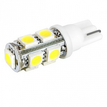 00434 Лампа светодиодная Т10 (W2,1-9,5d) белая, 9 SMD 5050 диодов, 12V  