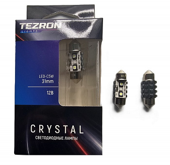 18628 Светодиодные лампы TEZRON CRYSTAL C5W 31mm, 2x3838 Osram, 12-24В, 2.7Вт, 160Лм, 6000К, 2шт, TZ