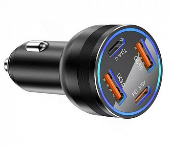 18022 Зарядное устройство 2USB + 2Type-C (QC3.0+PD20W), черный (металл)    z372