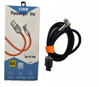 17954 Кабель USB (Lightning -Iphone) 1м, 120W, с поворот. коннектором, черный  z268